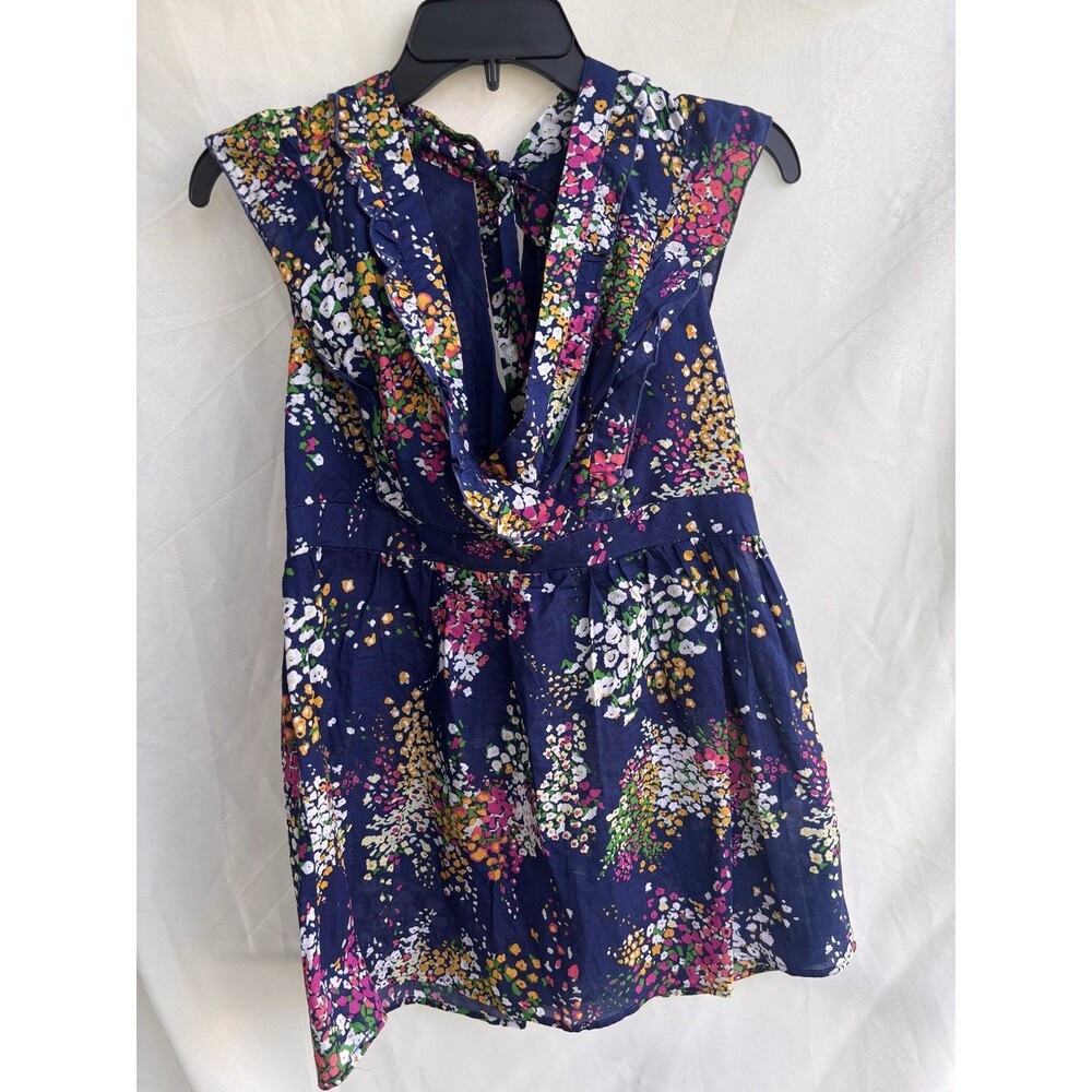 Canyon River Blues navy floral sleeveless blouse Medium